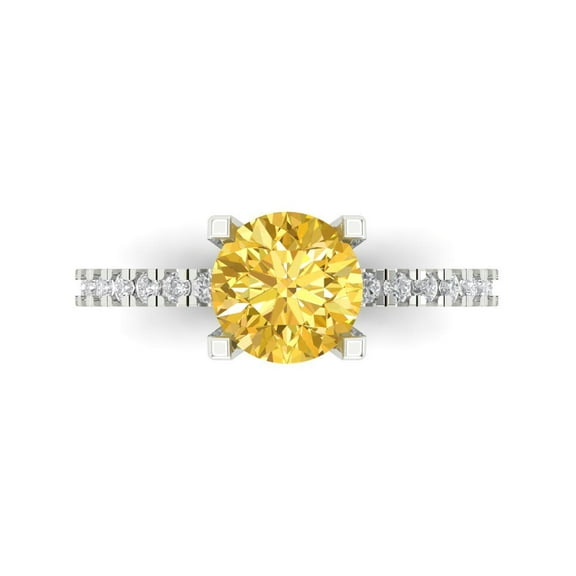 Solitaire with Accents Engagement Ring for Women - 1.71ct Simulated Yellow Diamond in 18K White Gold Promise Ring