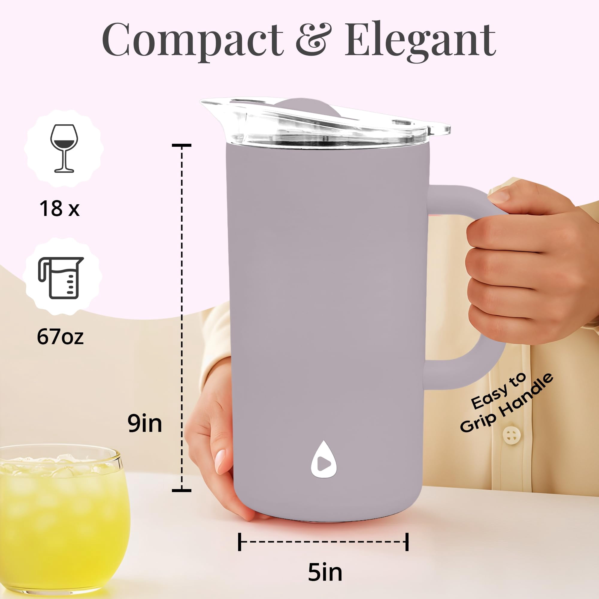 Stainless Steel Insulated Pitcher With Lid - 67oz Double Walled Vacuum Insulated Pitcher For Cold Drinks
