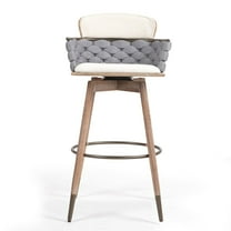 Glamour Home Bechor Beige and Gray Linen Fabric Bar Stool with Natural Wood Legs