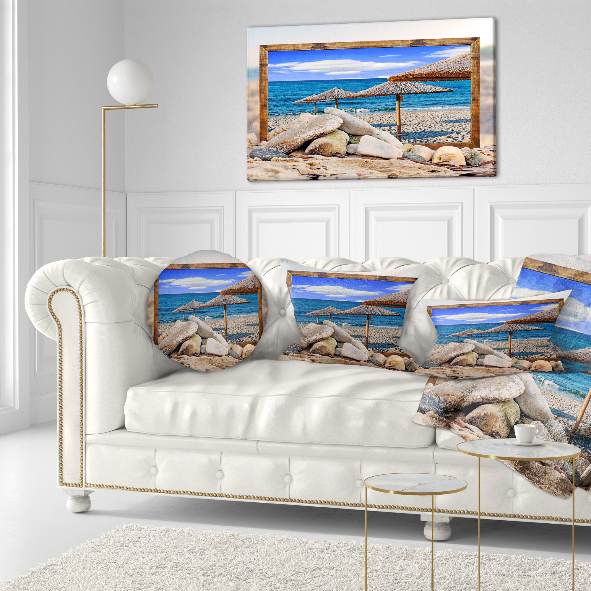 Designart Framed Effect Beach Umbrellas - Seashore Throw Pillow - 12x20