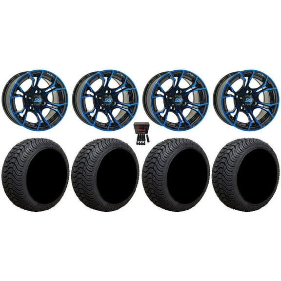 GTW Spyder 12" Golf Cart Wheels Blue 215x50 Cruze Tires Yamaha