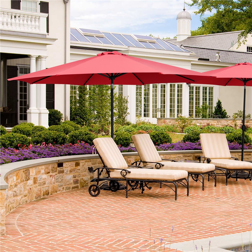 Alden Design 11 Foot Patio Umbrella with Crank and Push Button to Tilt, Red