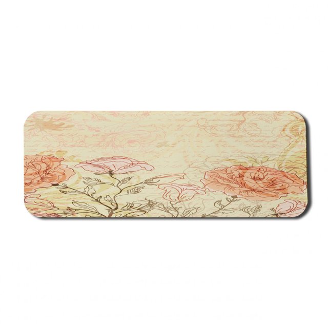 Vintage Computer Mouse Pad, Double Exposure Background Roses and Lettering Love Words Once upon a Time Theme, Rectangle Non-Slip Rubber Mousepad Large, 31" x 12" Gaming Size, Cream Pink, by Ambesonne