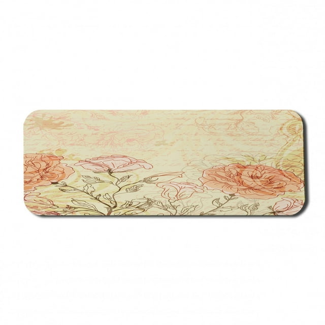 Vintage Computer Mouse Pad, Double Exposure Background Roses and Lettering Love Words Once upon a Time Theme, Rectangle Non-Slip Rubber Mousepad Large, 31" x 12" Gaming Size, Cream Pink, by Ambesonne
