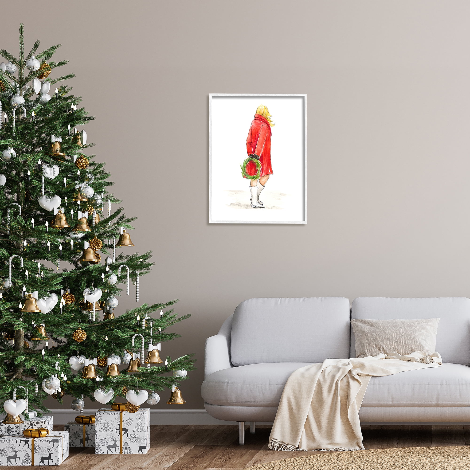 Stupell Indtries Glam Fashion Red Jacket Christmas Woman with Wreath,24 x 30,Design by Lanie Loreth