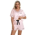 thumbnail image 5 of DAKIMOE Womens Pajama Set Silk Satin Pajamas Short Sleeve Sleepwear Matching Soft Loungewear 2 Piece Lounge Pjs Shorts Set S-XL, Pink, L, 5 of 7