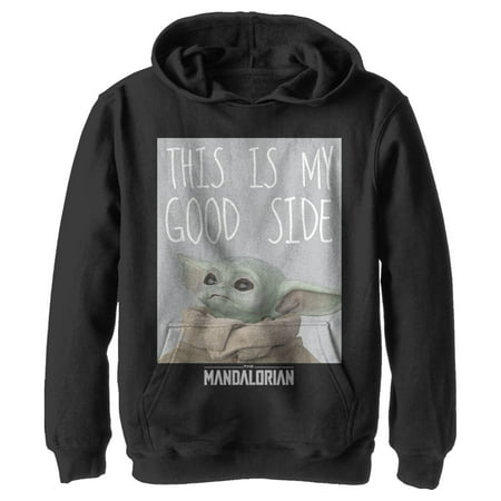 Boy's Star Wars: The Mandalorian The Child This Is My Good Side Pull Over Hoodie Black X Large