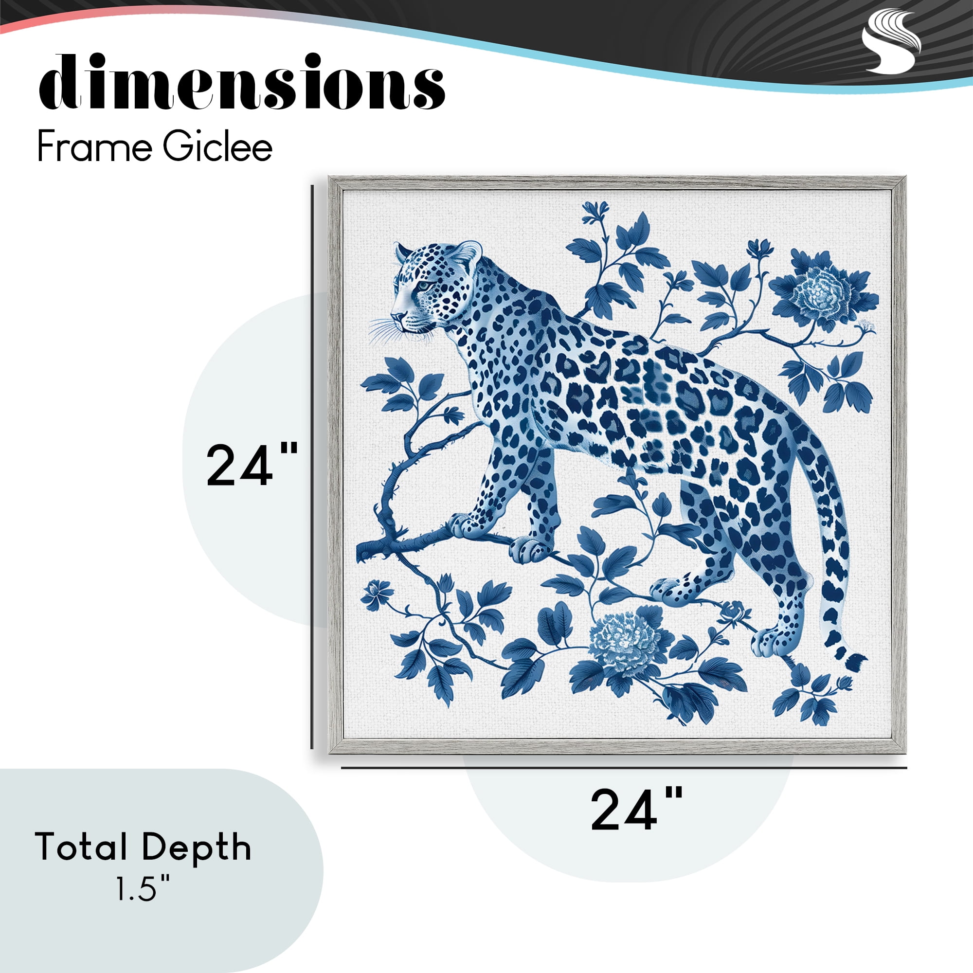 Traditional Ornate Floral Leopard Gray Framed Giclee Art, design by Lettered and Lined