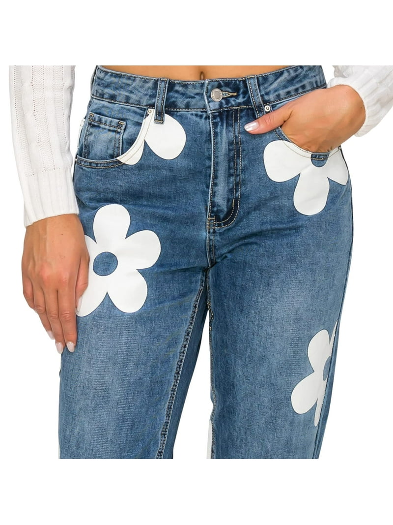 KHAKI & BLUE Women's Denim Pants High Waisted All-Over Big