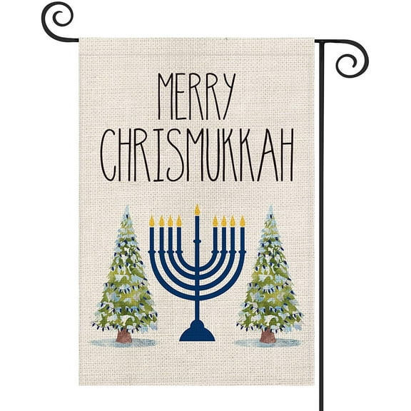 AVOIN Merry Chrismukkah Menorah Christmas Tree Garden Flag Vertical Double Sided, Winter Jewish Party Yard Outdoor Decoration 12.5 x 18 Inch