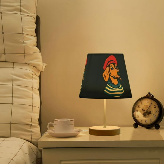 Yayeee Mini Table Lamp 10.8" Dimmable with Fabric Shade 3 Color Temperatures, Blue Dog Artist