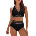 thumbnail image 2 of Rigardu bikini sets for women Women's Two Swimsuit High Waisted Embroidered Bikini Sets Double Shoulder Bathing Suits for 2024 swim suits for women Black + L, 2 of 7