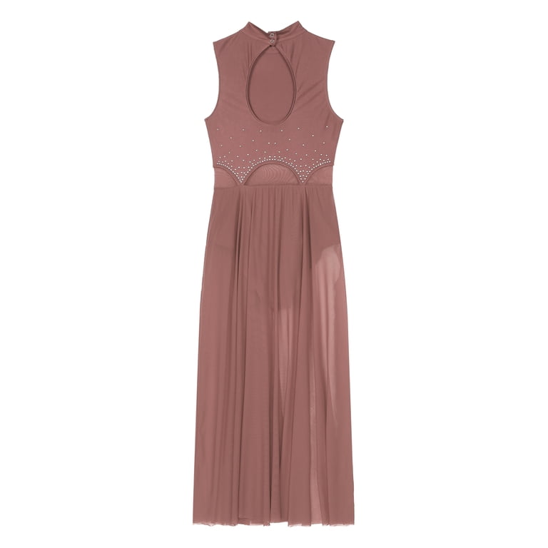 Aislor Women's Contemporary Dance Costume Sheer Mesh Ballet Lyrical Dress Dancewear Light Brown M