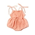 thumbnail image 1 of MesaSe Toddler Baby Girl Summer Fall Basic Plain Short Sleeve Cotton Linen Drawstring Romper Jumpsuit, 1 of 7