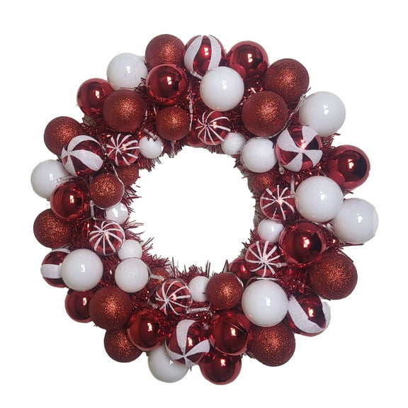 16" Candy Ball Wreath with Battery Powered Pure White LEDs