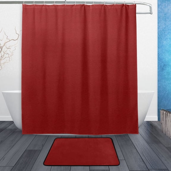 TTYFWHD 60" x 72" Shower Curtain and Bath Mat Set Solid Deep Crimson Background Waterproof Bathroom Curtain with 12 Hooks, Bathroom Decor Set