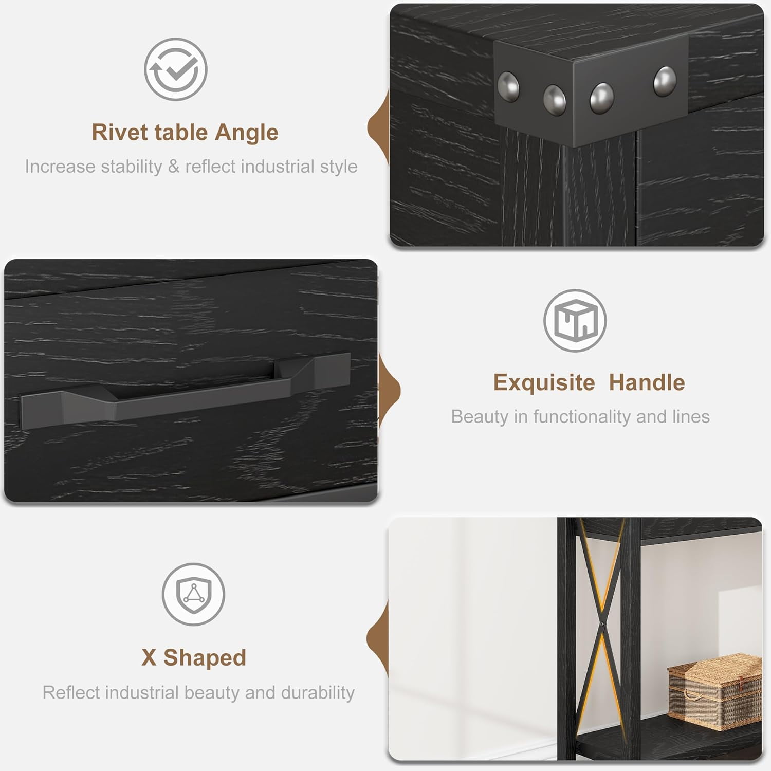 43" Farmhouse Entryway Table, Rustic 2-Tier Wood Console Table with Shelf, Sofa Table for Living Room, Hallway, or Foyer, Black