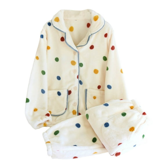 Women’s Flannel Pajama Set Long Sleeve Button Down Sleepwear Cute Print Soft Warm Loungewear Two Piece PJs