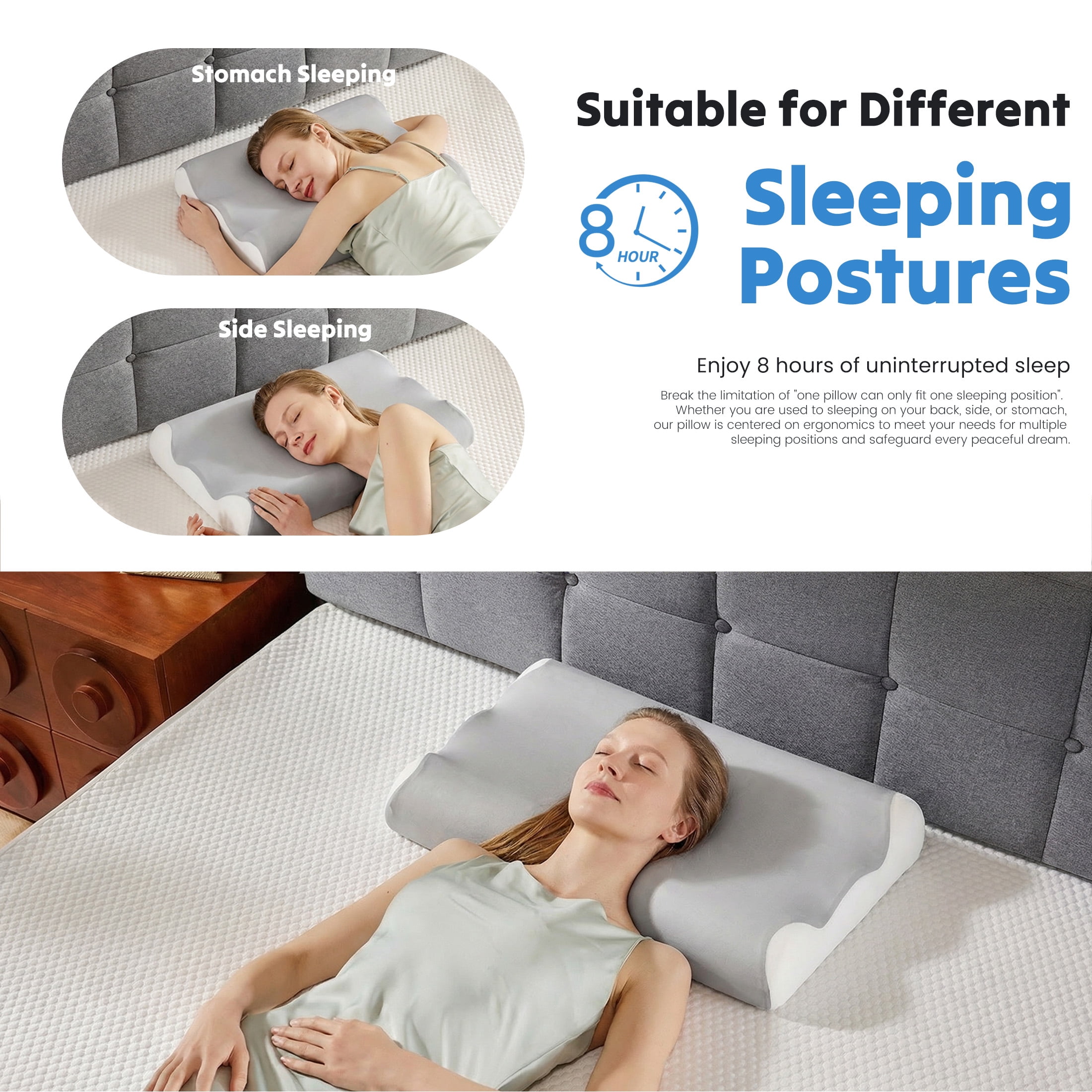 EDX Ergonomic Contour Memory Foam Pillow for Neck & Shoulder Pain Relief, Slow Rebound Cervical Support, Cooling Washable Cover, Medium Firm