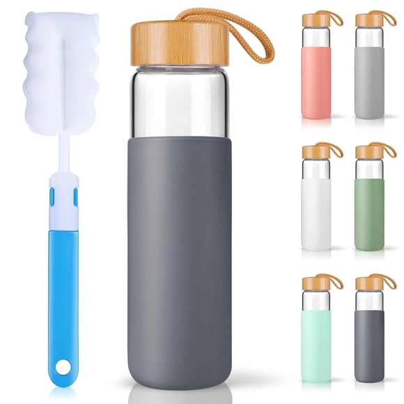 Botella de agua Yomious Glass de 750 ml con tapa y funda de bambú