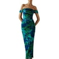 thumbnail image 6 of PRETTYGARDEN Women's Floral Maxi Dress 2025 Summer Off Shoulder Mesh Elegant Cocktail Party Ruched Bodycon Dresses, 6 of 8
