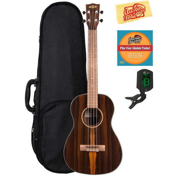 Kala KA-ZCT-B Ziricote Baritone Ukulele Bundle with Hard Case, Tuner, Austin Bazaar Instructional DVD, and Polishing Cloth