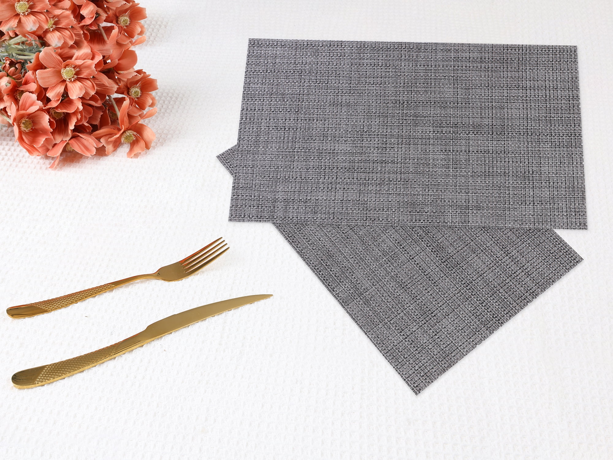 Unique Bargains Set of 6 Polyvinyl Chloride Solid Placemats Brown-Silver 18*12in