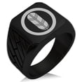 thumbnail image 1 of Stainless Steel Saigo Samurai Crest Geometric Pattern Biker Style Polished Ring, 1 of 1