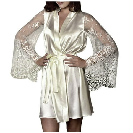 Nmnitkp Women Sleepwear Lingerie Sexy Soft and Skin-Friendly Robes for Women Lace Long Sleeve Temptation Belt Underwear Nightdress Premium Healthy Fabric Women s Robe