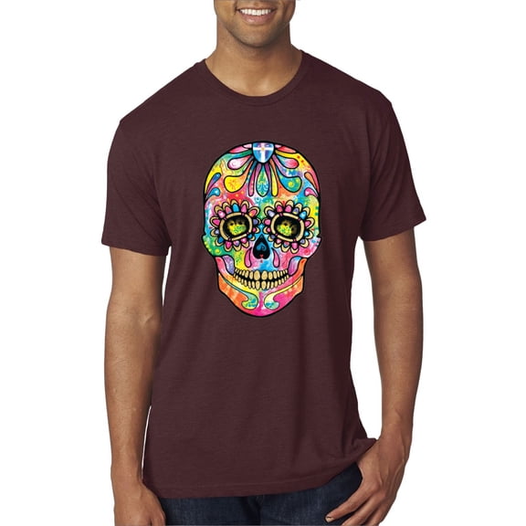 Wild Bobby Dean Russo Colorful Sugar Skull Streetwear Men Premium Tri Blend Tee, Cardinal, Small