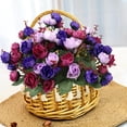 thumbnail image 3 of 21‑Head Artificial Diamond Rose Bouquets, Autumn Color Faux Roses for Wedding and Home Staircase Decor, Real Touch Fake Floral Centerpieces for Indoor Decoration, 11.8in/30cm, A, 3 of 7