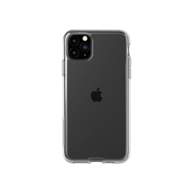 tech21 funda pure clear compatible con iphone 11 pro max tech21 pure clear funda transparente ultrafina, vista posterior centrada con recorte para cámara triple y botones, borde elevado texturizado y acabado autocurativo; protección contra caídas de 3 metros y resistencia UV según especificaciones. También suele usarse para mantener visible el color original del teléfono durante viajes.