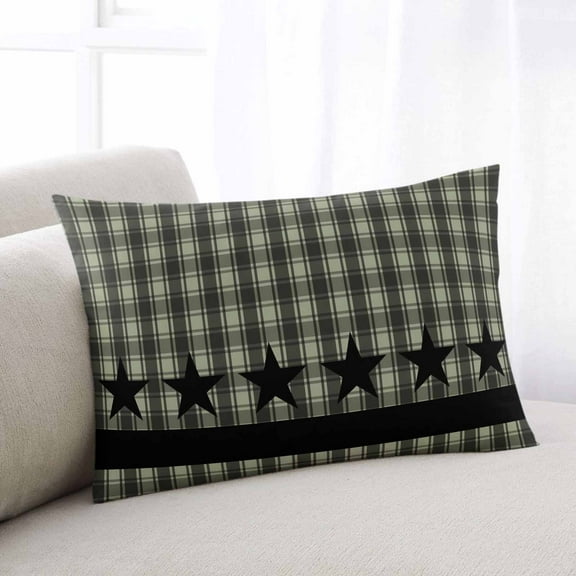 Sage Green Black Plaid Queen Size Pillow Cover,Pillowcase Protectors with Zipper,Breathable Decorative Throw Pillow Case Cover,Vintage Star Buffalo Check Rustic Pillow Shams for Couch Sofa 20x30Inch