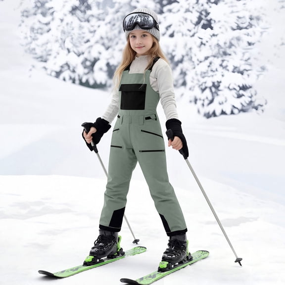 Boys Snow Bibs Outdoor Ski Snow Overalls for Girls Winter Thermal Ski Pants (Grey 10-11 Years)