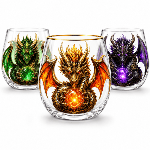 3D Mythic Dragon Glass Cup, Fantasy Sculpted Dragon Drinkware with Crystal-Style Orb Design, Decorative Cocktail Glass for Home Bar Shelf Decor and Dragon Lover Gift