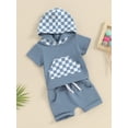 thumbnail image 3 of Suealasg Toddler Baby Boys Girls Summer 2Pcs Clothes 6M 1T 2T 3T Kids Casual Short Sleeve Checkerboard Print Hooded T-shirt Tops+ Elastic Waist Shorts Set, 3 of 9