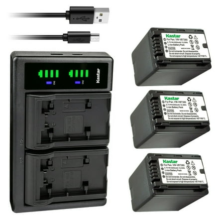 Kastar 3-Pack VW-VBT380 Battery and LTD2 USB Charger Compatible with Panasonic HC-VX1K HC-VX870 HC-VX870K HC-VX870GK HC-VX870MGK HC-VX870MGKK HC-VX980GK HC-VX980M HC-VX981 HC-VX981K Camera