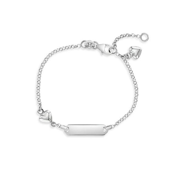 925 Sterling Silver Adjustable Heart Tag ID Bracelet for Toddlers & Young Girls