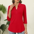 thumbnail image 4 of Lmueinov Womens Tops 3/4 Length Sleeve Shirts with Collar V Neck Business Casual Work Tunic Blouses Basic Tees 2025 Fall Outfits, 4 of 7