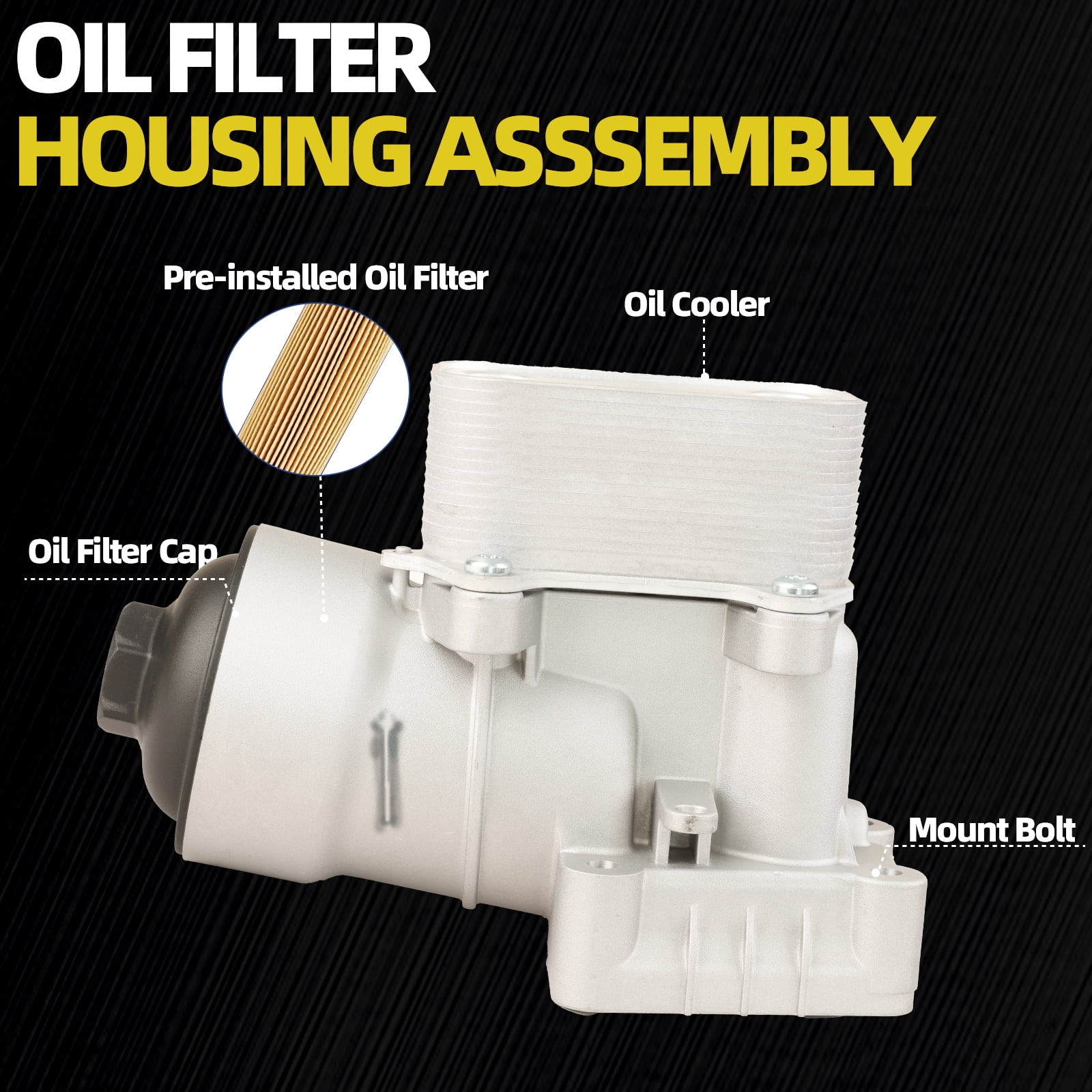 Oil Filter Housing Assembly with Oil Cooler Compatible With 2004-2018 VW Amarok Passat Seat Altea Leon Ibiza 2010-2016 Audi A4 A3 Q3 2.0L Replaces 03L115389H 03L-115-389-H