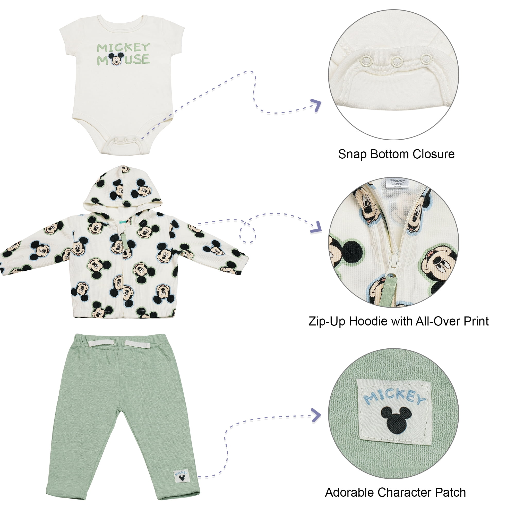 Disney Clothes Baby Boys 3-Piece Layette Set – Mickey Mouse & Winnie the Pooh Bodysuit, Hooded Jacket & Pants Outfit Sets | Soft Newborn Gift Set (0M-9M)