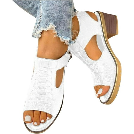 

Women s PU Chunky Heel Sandals Pumps 2022 New Summer Peep Toe Hollow Weave Fish Mouth Chunky Heel Sandals Summer Sandals Heels with Zipper