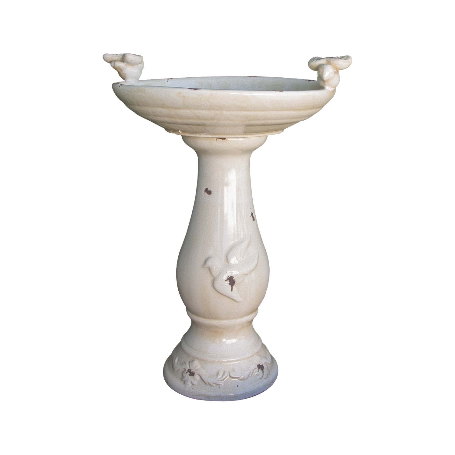 Alpine Corporation 24" Ceramic Bird Bath with Bird Figurines, White