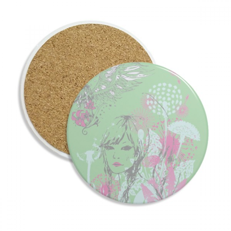 

Girl Flowers Dandelion Wings Coaster Cup Mug Tabletop Protection Absorbent Stone