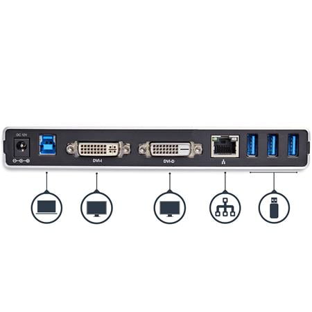 StarTech.com - DVI Dual-Monitor USB 3.0 Docking Station - Black / Silver