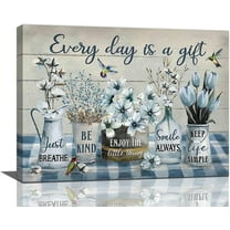 Farmhouse Flower Bathroom Decor Wall Art Rustic Flower Every Day Is A Gift Butterfly Floral Pictures Wall Decor Canvas Painting Prints Artwork Home Decorations Framed for Bedroom Living Room 16"x12"