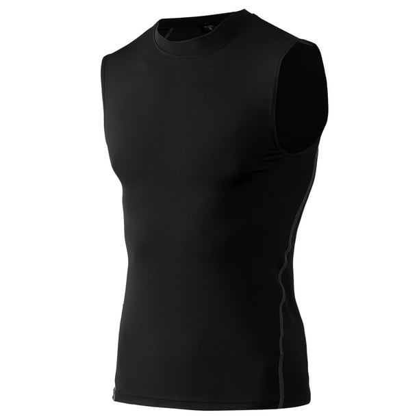 Mens Compression Sleeveless Base Layer, Athletic Workout T-Shirt-Black ...