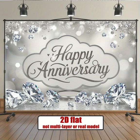 Silver Happy Anniversary Backdrop Sparkling Diamond Anniversary Photography Background Elegant Silver Glitter Anniversary Party Decorations Banner Supplies Photo Booth Props
