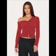thumbnail image 4 of Cárdigan Corto de Larga con Hombros Descubiertos y Abertura Frontal para Mujer, Camisa con Botones, Tops de Otoño Rojo Vino M, 4 of 8