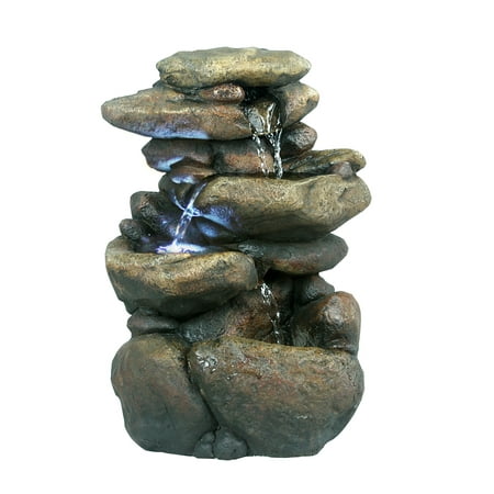 11 Inch Tiered Rock Tabletop Fountain With Led Lights